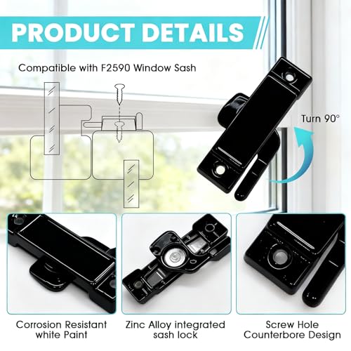 5PCS F2590 Sash Locks, Black Window Latch Replacement Parts - color: Black
