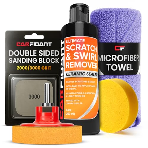 Carfidant Scratch and Swirl Remover - Car Scratch Remover for Vehicles Paint - Polishing Compound for Cars - Paint Restorer Kit with Pad, Microfiber and Sanding Block - style: Scratch Remover Kit with Sanding Block