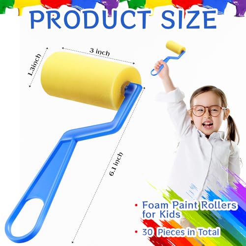Tenceur 30 Pcs 3 Inch Foam Paint Rollers Painting Sponge Roller, Blue - color: Blue