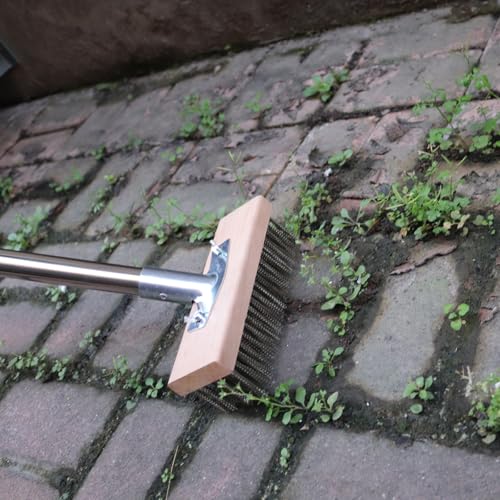MAXMAN Wire Scrub Brush, 63"Stainless Steel Bristle, Outdoor Patio Cleaning - size: With 1PC 8-inch brush head