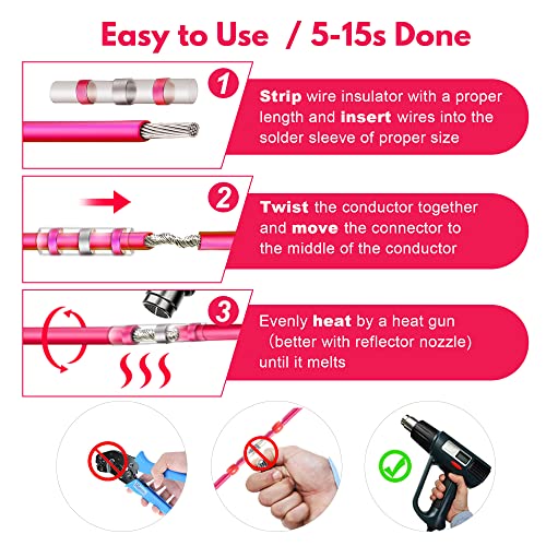 Kuject 100PCS Solder Seal Wire Connectors AWG 22-18, Red Solder Seal Heat Shrink Butt Connectors Terminals Solders Sleeve Waterproof Wire Splice Connector for Marine Automotive Boat Wire Joint - size: AWG 22-18 Red