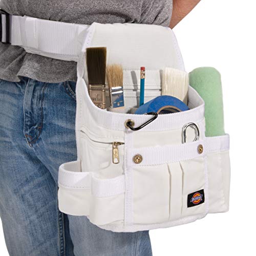 Dickies 8-Pocket Padded Tool Belt/Utility Pouch for Painters, Carpenters, and Builders, Adjustable 3-Inch Belt, Durable Canvas Construction, White - color: White
