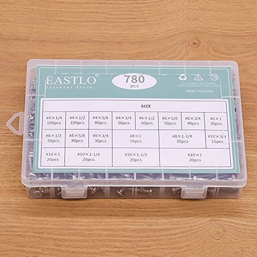 (780 PCS) #4#6#8#10 Pan Head Sheet Metal Screws Assortments 304 Stainless Steel 18-8 Self Tapping Screws Hardware Kit