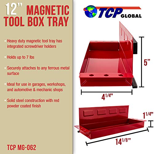 TCP Global 12" Magnetic Tool Shelf - Toolbox & Cabinet Organizer