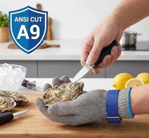 ANSI A9 Cut Resistant Glove,Stainless Steel Mesh Metal Glove,Food Grade for Kitchen Cooking, Butcher Meat Cutting, Oyster Shucking, Mandoline, Fishing,S,1pcs - size: Small (Pack of 1), style: Steel Wire+hppe