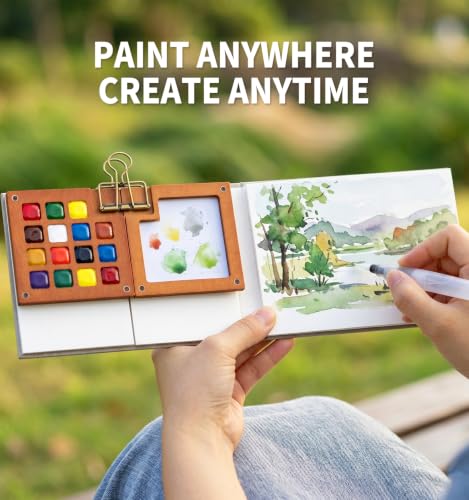12-Color Travel Watercolor Set with Clip-On Wood Palette