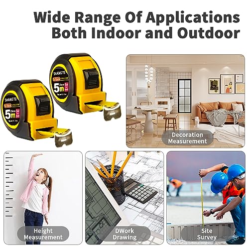 2 Packs Measuring Tape Retractable 16 ft, Steel Tape Measure, 16-Foot Basics Self-Locking Measurement Auto Lock Tape Rule Imperial/Metric Tape Measure for Body Measurements Handicraftsman - color: 2 Pack, size: 16 ft