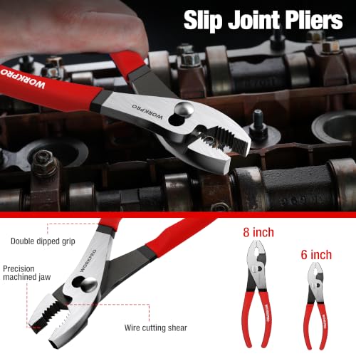 WORKPRO 7-Piece Pliers Set, Pliers Tool Set with Comfort Grip, Red - color: Red