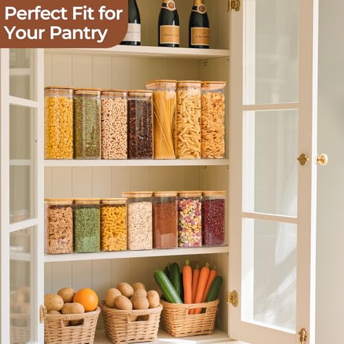 ComSaf Glass Storage Containers with Lids 1.4 Qt, Set of 3 Glass Food Jars | Glass Pantry Storage Containers, Square Kitchen Canisters, Lid with Silicone Seal, Cookie, Cereal, Coffee, Oats, BPA Free - size: 1.4Qt*3