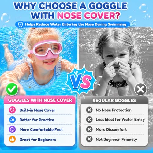 Seago Kids Swim Goggles with Nose Cover 2 Pack for 3-14 Anti-Fog Clear View - color: Pink & Purple
