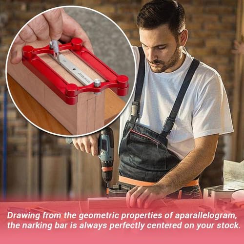 Center Finder Gauge Woodworking Set- Interchangeable Marking Rods for Self Centering Doweling Jig, Joinery Hole Drill Guide, Positioner Locator Tool