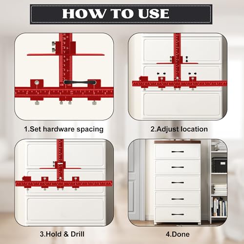 Cabinet Hardware Jig,Aluminum Alloy Cabinet Handle Template Tool-Cabinet Jig for Fast and Accurate Installation of Handles and Pulls (Red) - color: Red