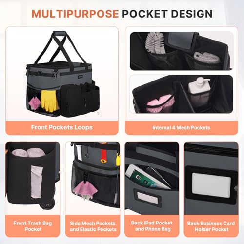 JKAOO Large Rolling Cleaning Caddy Bag with Detachable Trolley, Gray - color: Gray