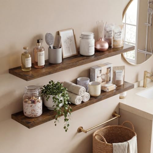Vivelove 10 Inch Deep Floating Shelves 40” Set of 2, Rustic Brown - color: Rustic Brown, size: 40”wx10.2”dx1.5”h