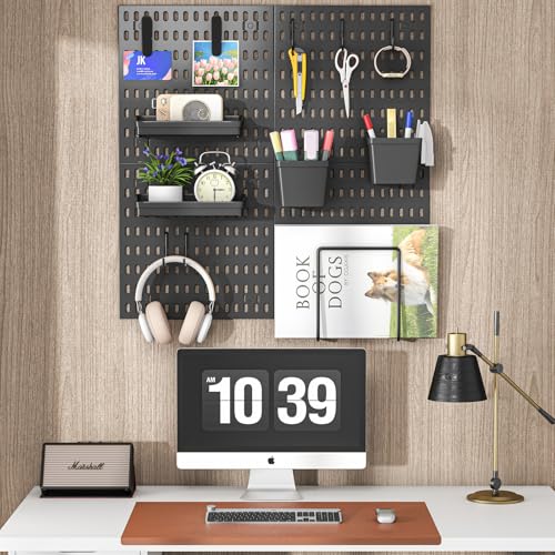 AKTOP Plastic Peg Board Wall Organizer 4-Pack, 12"x12" Pegboard Kit, Black - color: 12inch Pegboard Kit-Black