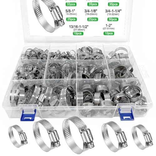 210pcs Stainless Steel Worm Gear Hose Clamps with Size 1/4"-2"(6-51mm) - size: 210pcs