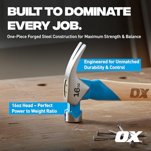 OX 16oz Framing Hammer - Smooth Face with Hickory Wood Handle - style: 16-oz Hammer + Grip