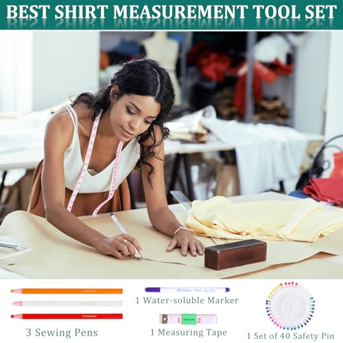Phinus Tshirt Ruler 8P, White PVC Shirt Measurement Tool for Heat Press, V-Neck/Round T-Shirt Ruler Guide with Soft Tape and Pens for for Alignment, Front and Back Measurement