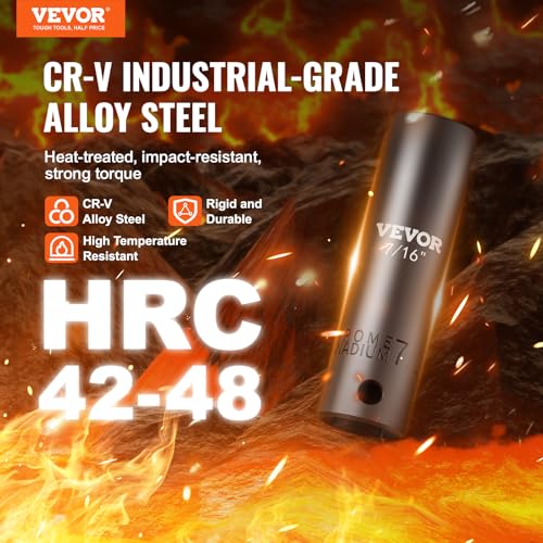 VEVOR 3/8" Drive Impact Socket Set, 11 Piece Deep Socket Set SAE 5/16"-1", 6 Point CR-V Alloy Steel for Auto Repair, Easy-to-Read Size Markings, Rugged Construction, Includes Storage Case - size: 3/8" 11PCS Deep