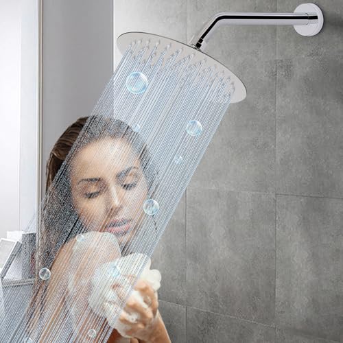 Shower Arm with Flange and Teflon Tape, Wall Mounted Shower Pipe 304 Stainless Steel Extension Arm for Fixed Shower Head & Handheld (12 Inches, Chrome) - color: Chrome, style: 12 Inch