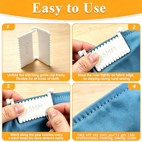 6pcs Edge Stitch Lock Sewing Gauge, Clip-On Sewing Ruler Spacing Sewing Clips, 2/3/4/5mm Hand Sewing Helper, Time-Saving Uniform Stitch Tool, Quilting DIY Dressmaking Accessories - size: 6pc