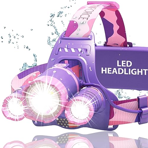 DanForce Headlamp. USB Rechargeable LED Head Lamp. Ultra Bright LUMINUS 1080 Lumen Headlamp Flashlight + Red Light. HeadLamps for Adults, Camping, Outdoors & Hard Hat Light. Zoomable IPX54 Headlight - color: Pink
