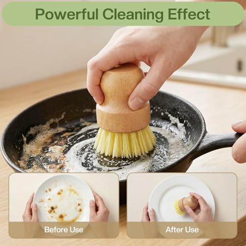 Wooden Dish Brush Handheld Bamboo Wok Brush Scrubber for Dishes Pans Pots Fruit and Veggie Washing(3,Beige Brown and Yellow) - color: Beige Brown and Yellow