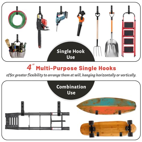 Garage Hooks 4 Inch, 6 Pack Heavy Duty Wall Hooks for Hanging - color: Black