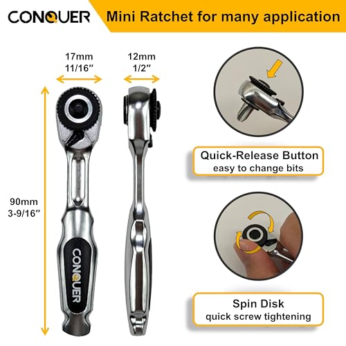 CONQUER 22pc Mini Ratchet Screwdriver Set, 1/4" Right Angle Phillips Kit - style: 22 PC Mini Ratchet set