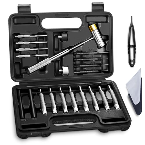 BESTNULE 24pc Punch Set and Hammer, Roll Pin Punch Set & Tweezers & Wipes - size: 24-piece set