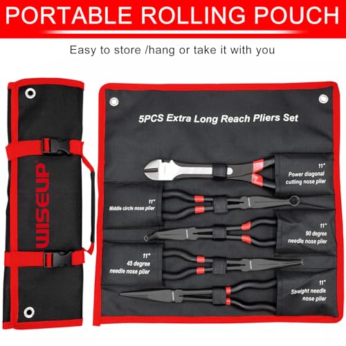 WISEUP 5Pcs Long Needle Nose Pliers Set ，Premium Carbon Steel