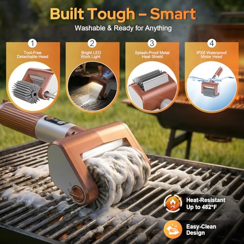 Cordless Electric Grill Brush, Dual-Speed Rechargeable Cleaner with LED Light & Replaceable Heads, Waterproof BBQ Scrubber for Outdoor Grilling - size: GB-02