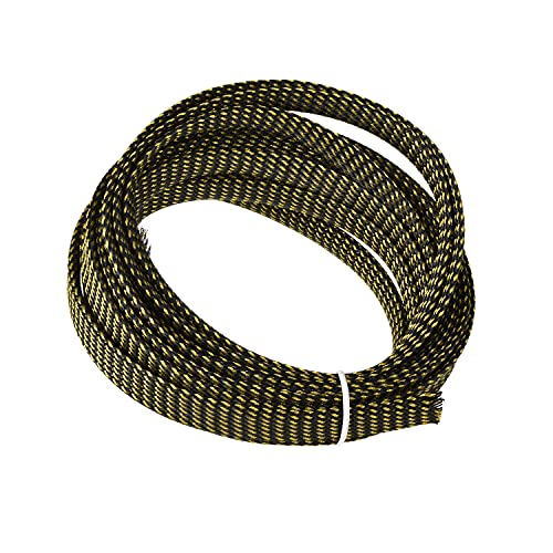 Othmro 5m/16.4ft PET Expandable Braid Cable Sleeving Flexible Wire Mesh Sleeve Black Gold,for TV Audio PC Cords Protecting from Pets Chewing - color: Black Gold, size: 12mmx5m
