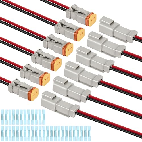 Deutsch DT 2 Pin Grey Male Female Wiring Harness Connector 6 Kits, 16 AWG - color: 6 Sets-Grey, size: 2Pin