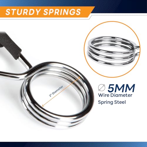 Marcy Olympic 2-Inch & Standard 1-Inch Barbell Spring Clip Collar Pair – Secure Weight Clamps for Safe Weightlifting, Powerlifting & Strength Training - size: 2 inch, style: 2-Inch Olympic