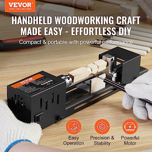 VEVOR Mini Lathe Machine, 2.76 in x 6.3 in, 24VDC 96W Mini Wood Lathe Tools Milling Machine Accessories, 7 Speeds 4220/5300/5650/6350/6660/7050/8450 RPM, for DIY Woodworking Wood Drill Rotary Tool - size: 2.76 in x 6.3 in