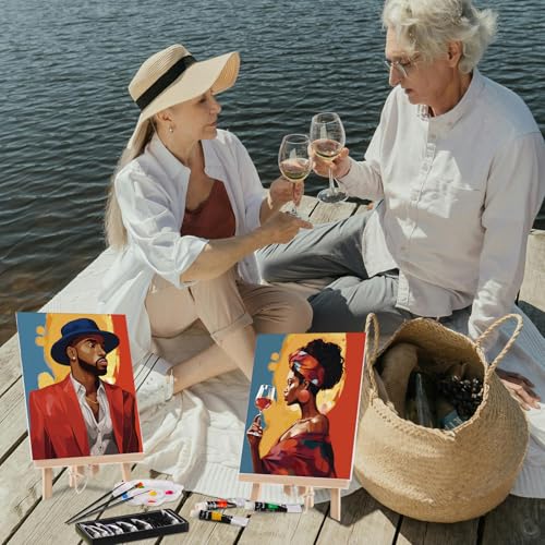Ctosree 72 Pcs Couple Paint and Sip Kit for Adults Pre Drawn Canvas - style: Couple