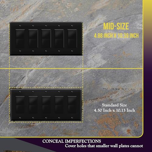 ENERLITES 5-Gang Black Mid-Size Decorator Switch Outlet Wall Plate Cover - color: Black, size: Mid-size