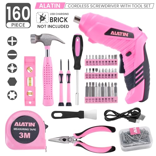 Pink Tool Set for Women, 136 PCS Household Tool Kit with 3.6V USB Electric Screwdriver, Cordless Lithium-ion Drill Driver, Home Improvement Hand Tools for DIY Projects