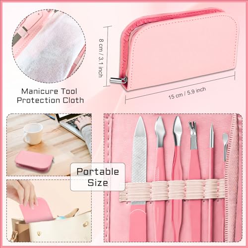 BLESWIN Manicure Pedicure Set, 12 Pcs Nail Care Kit for Women, Mens Nail Grooming Kit, Manicure & Pedicure Tools & Accessories, Pink Nail Kit Manicure Set Luxury Leather Case for Home Salon Use - color: 1-Pink