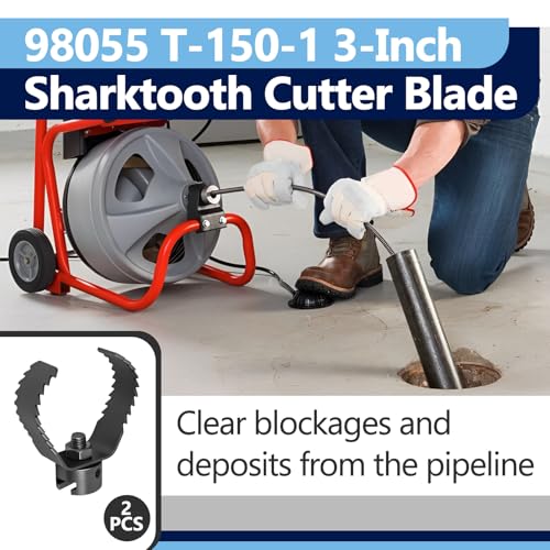 2Pcs Drain Cleaning 3-Inch T-150-1 3" Root Cutter, Sharktooth Cutter Fit for Ridgid Sectional Cable C-10, K-60-SE Sectional Machine, Drain Cleaning and Drain Snake Drill Attachment, Replace 98055