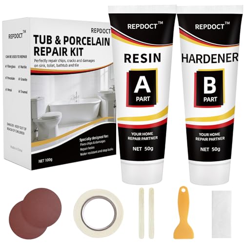 Tub Repair Kit White, Porcelain Sink Repair Kit for Fiberglass, Acrylic | Fix Chips, Cracks, Scratches & Holes in Bathtub, Toilet, Shower, Ceramic Tile, Enamel