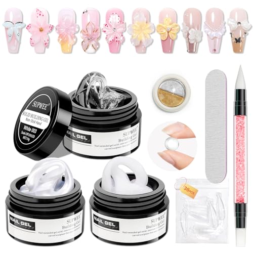 3D Sculpting Gel for Nail Art 3d Gel Nail Art Non Stick Hand | 4 Colors Solid Builder Gel Home Manicure, Nail Salon, Nail Charms, Solid, Extension, Carving, Molding Hard Gel - color: Clear, White, Pink, Pearl White