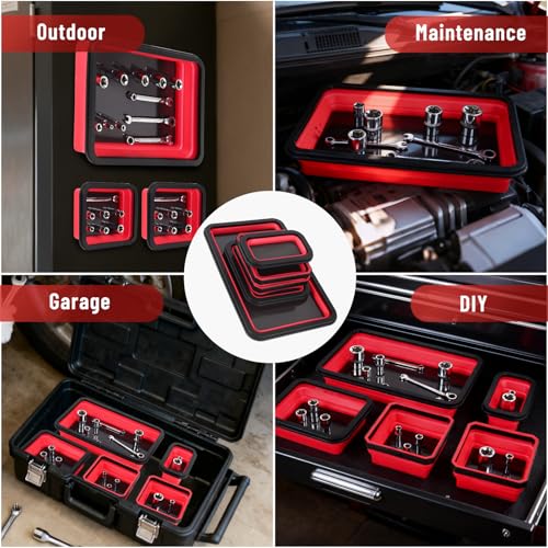 Collapsible Magnetic Parts Tray Set, Double-Sided Foldable Magnetic Tool Tray for Screws Bolts Nuts Washers, Ideal Storage Organizer for Mechanics Automotive DIY Garage Workshop