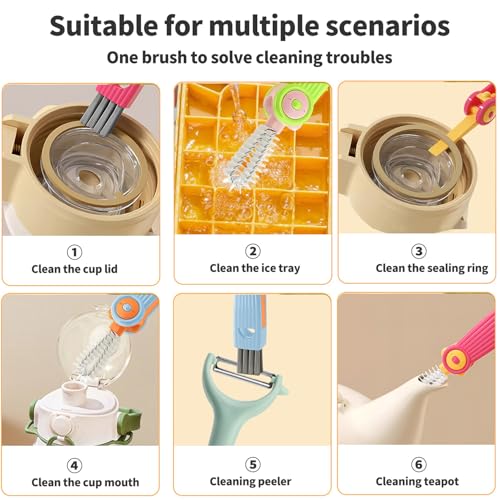 3 in 1 Cup Lid Gap Cleaning Brush Set, 3PCS Multifunctional Bottle Cleaner Bottle Cleaning Brush for Bottle Gaps Home Kitchen Cleaning Tools Mixed Colors