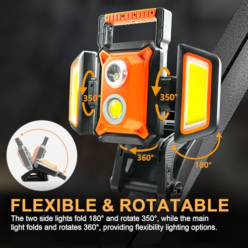 Tresda 4000LM LED Work Light Rechargeable with Clamp, 40W Magnetic Work Light Battery Powered with 5 Light Modes, 350° Rotation, Portable Job Site Lighting for Construction Site,Workshop,Car Repairing - style: Magnetic Clamp Stand