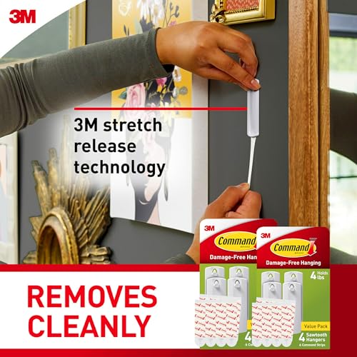 Command Sawtooth Picture Hangers, Damage Free Hanging Frame Hangers, No Tools Wall Hooks for Hanging Sawtooth Frames in Living Spaces, 8 White Picture Frame Hangers and 16 Command Strips - size: 2 Pack