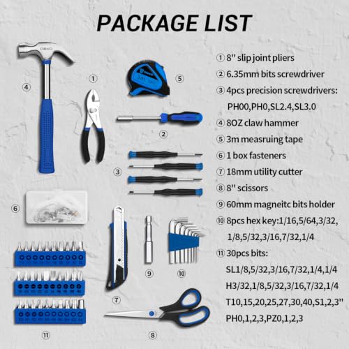 DEKOPRO 50 Piece General Household Hand Tool Kit with Plastic Toolbox Storage Case, All Purpose Home Tool Kit Includes Essential Tools for Office College Repairs - Blue - color: Blue-50pcs