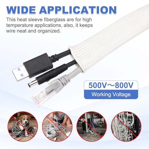 uxcell Insulation Cable Protector,2.5mm/0.10 Inch-15m/49 Feet High Temp Fiberglass Sleeve White - color: White, size: 2.5mm-15m
