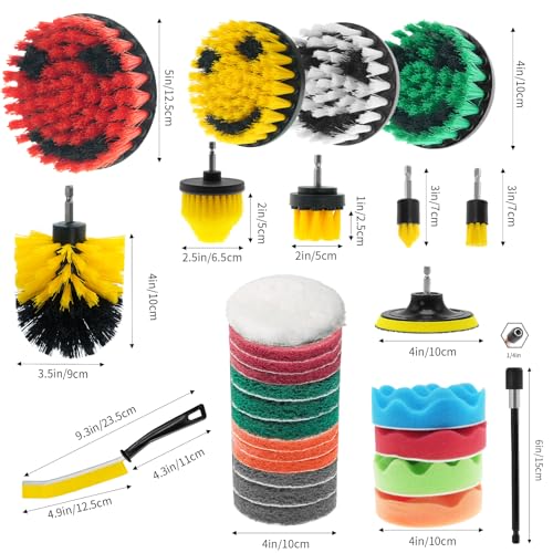 32 Pack Drill Brush Attachments Set Scrub Pads Sponge Buffing Pads Crevice Cleaning Brush for Home Bathroom Car Kitchen Corners Sink Stubborn Stains Tiles Car Polishing Kit